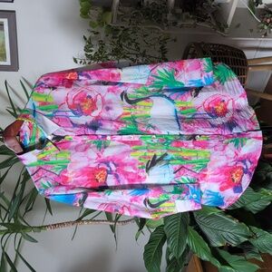 Bright multi-color floral button-down tunic